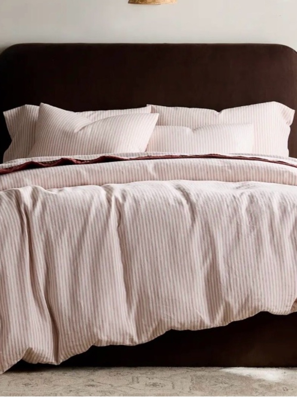 NWT Quince European Linen Stripe Duvet Cover Set, King/Cal (Dusty Mauve/White)